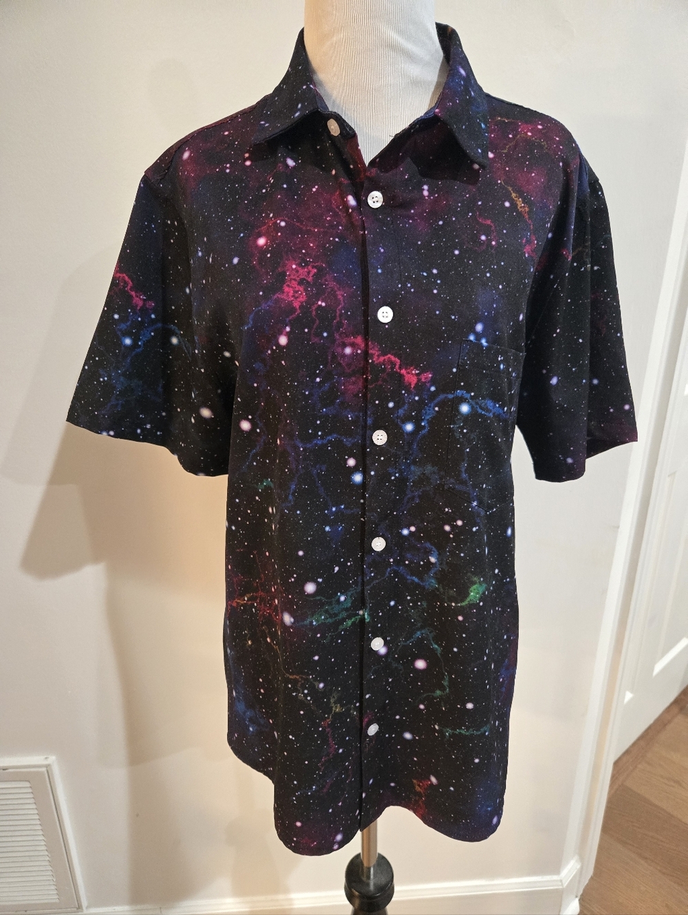 Geek Tropical Galaxy Print Short Sleeve Button-Up Shirt